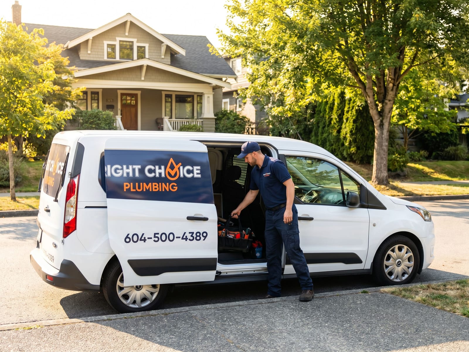 Right Choice Plumbing service van at a Coquitlam drain hookup & installation call