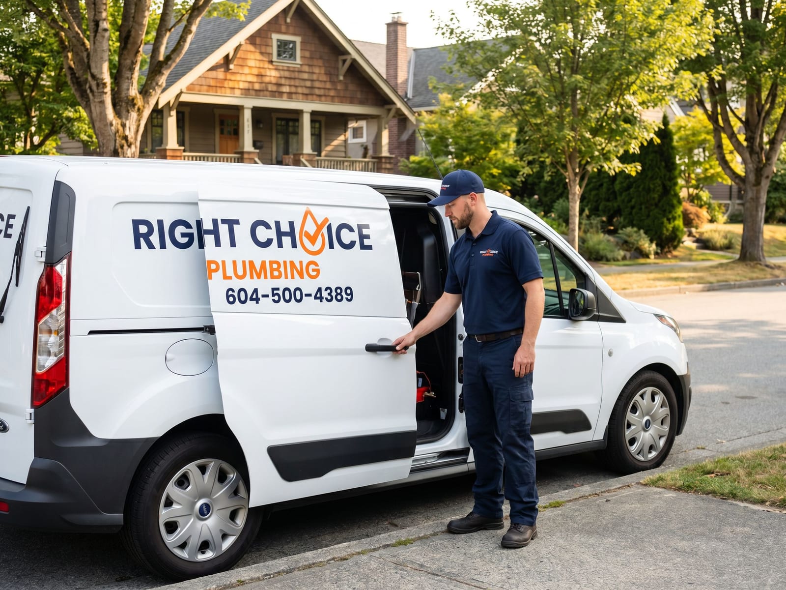 Right Choice Plumbing service van at a Coquitlam emergency plumber call