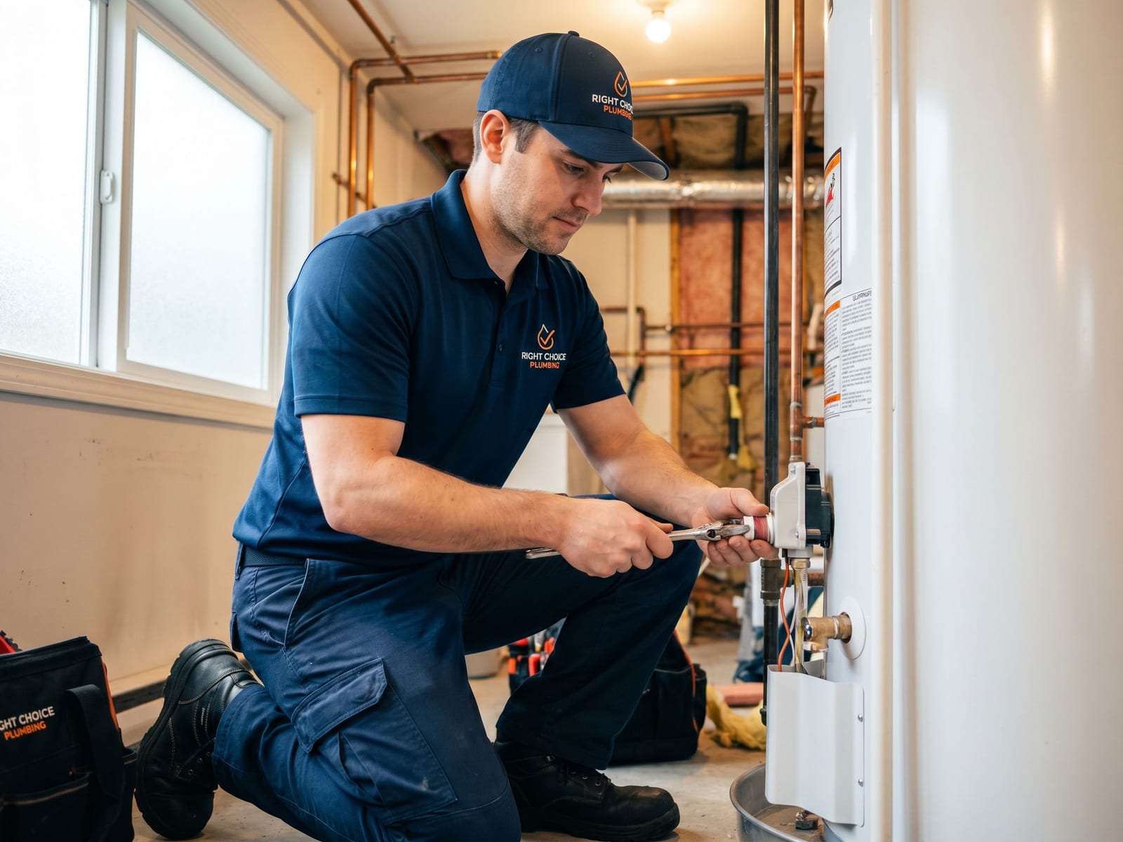 Hot Water Tank Replacement & Installation in Vancouver - Right Choice Plumbing licensed plumber on the job