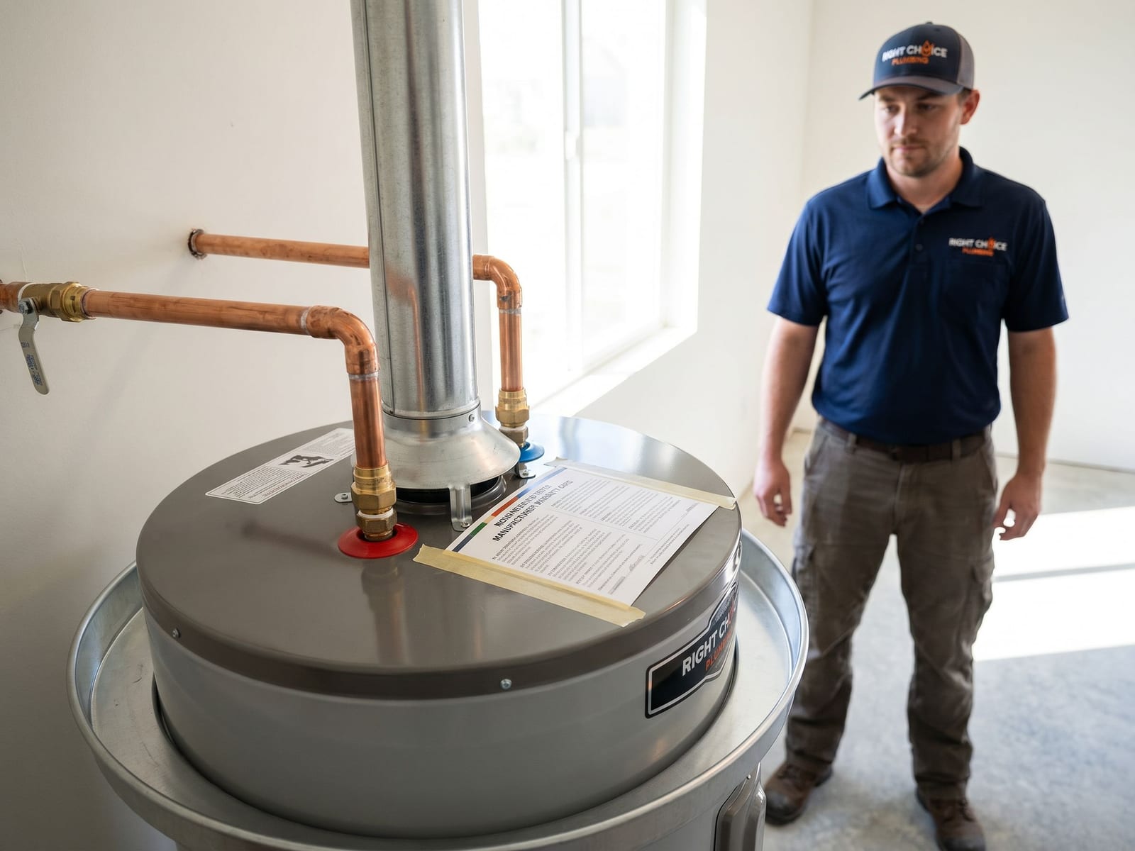 Finished hot water tank replacement & installation job in a Burnaby home - Right Choice Plumbing
