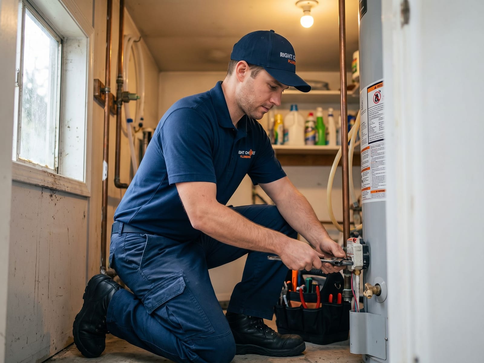 Hot Water Tank Repair in Vancouver - Right Choice Plumbing licensed plumber on the job