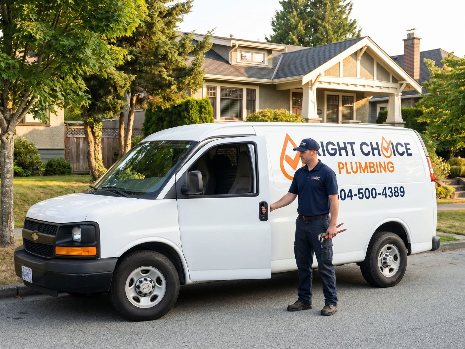 Right Choice Plumbing service van at a Coquitlam perimeter drainage service call