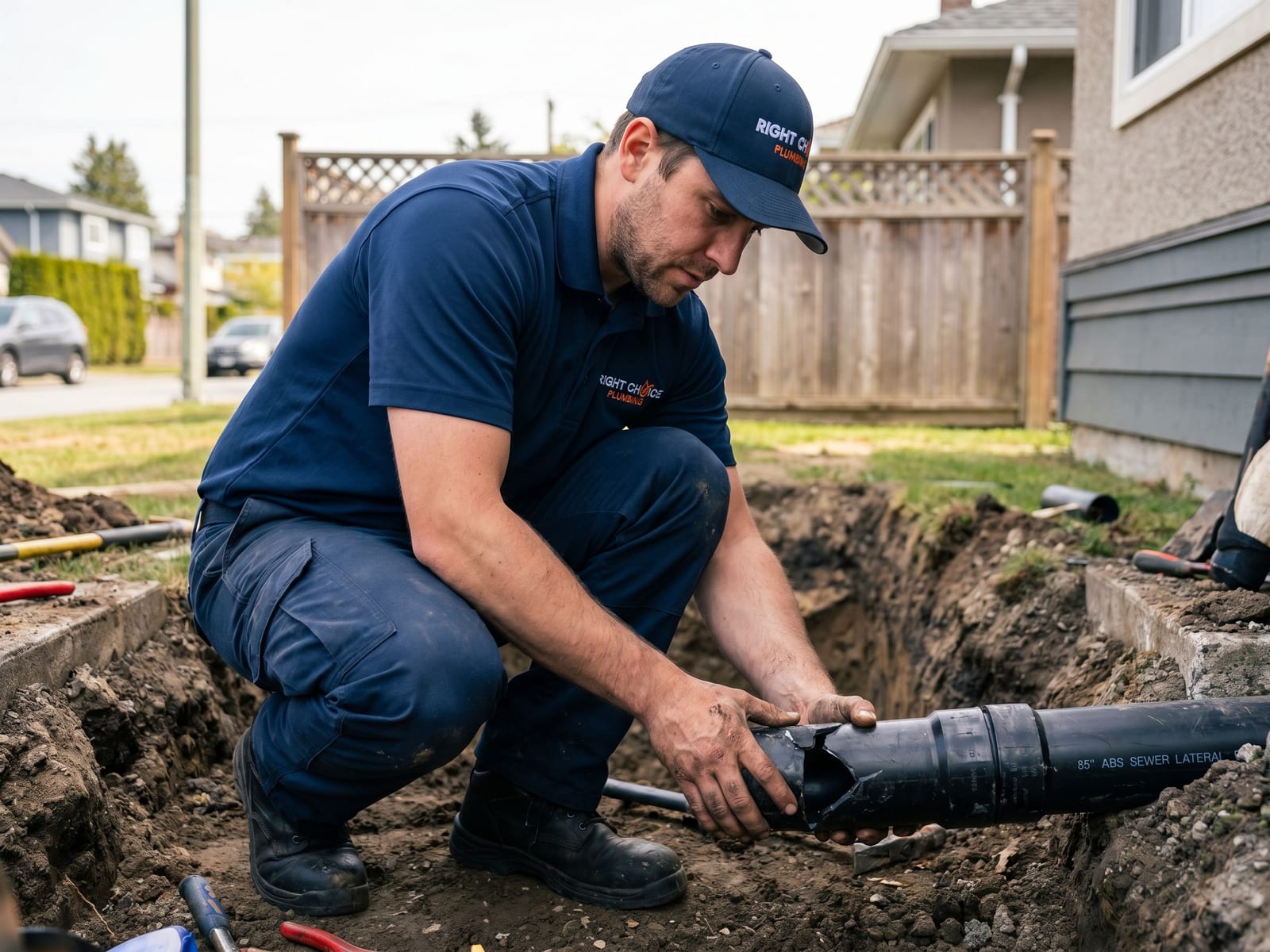 Sewer Line Repair in Vancouver - Right Choice Plumbing licensed plumber on the job