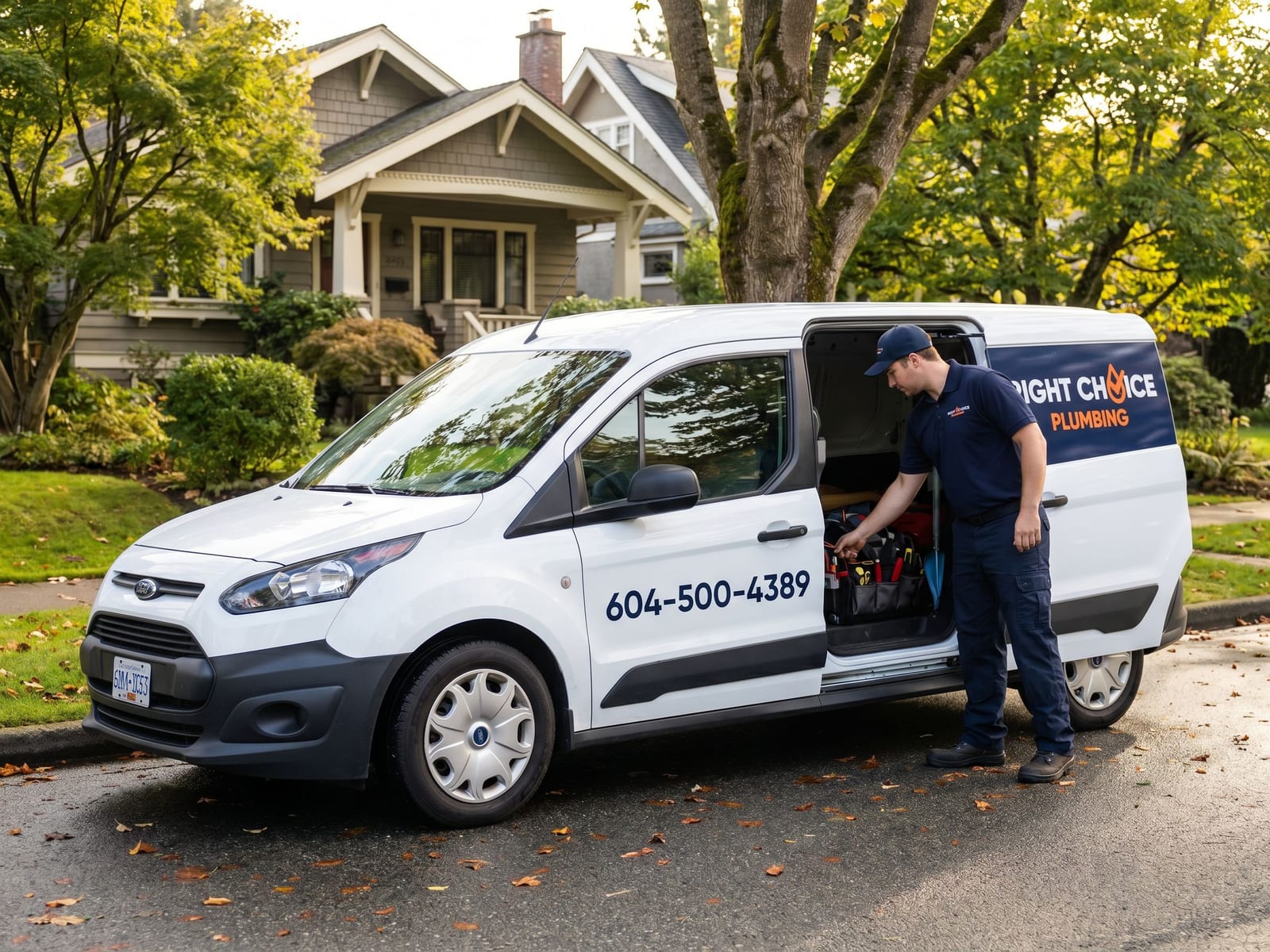 Right Choice Plumbing service van at a Coquitlam sewer line repair call