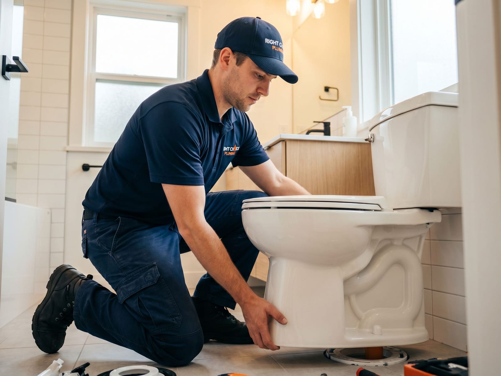Toilet Replacement & Installation in Vancouver - Right Choice Plumbing licensed plumber on the job