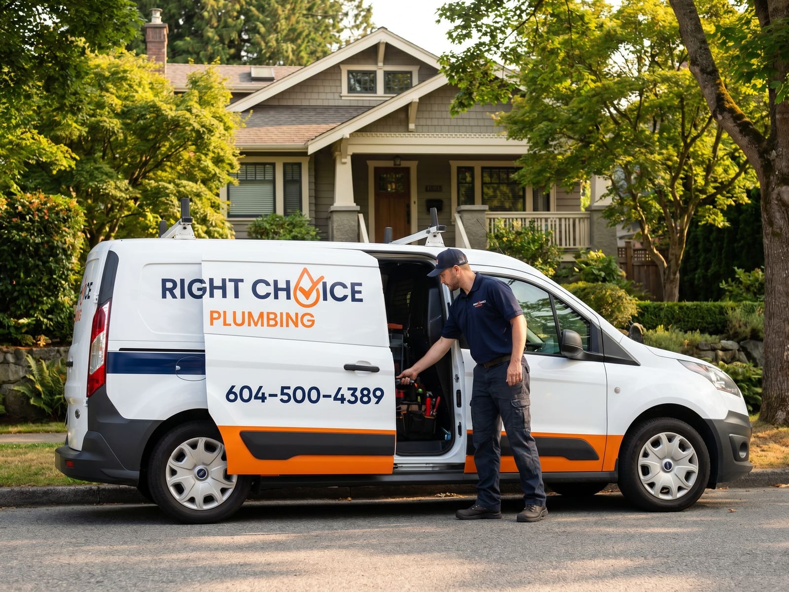 Right Choice Plumbing service van at a Coquitlam water leak detection & repair call